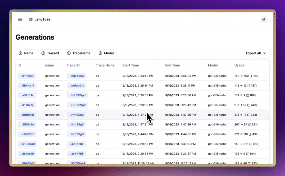 Export generations (for fine-tuning)